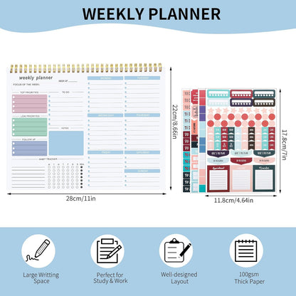 Weekly To Do List Notepad, 8.5''x11'' Weekly Desk Planner with 52 Tear Off Sheets Undated Weekly Planner Habit Tracker & Productivity Organizer for Home and Work, Pink