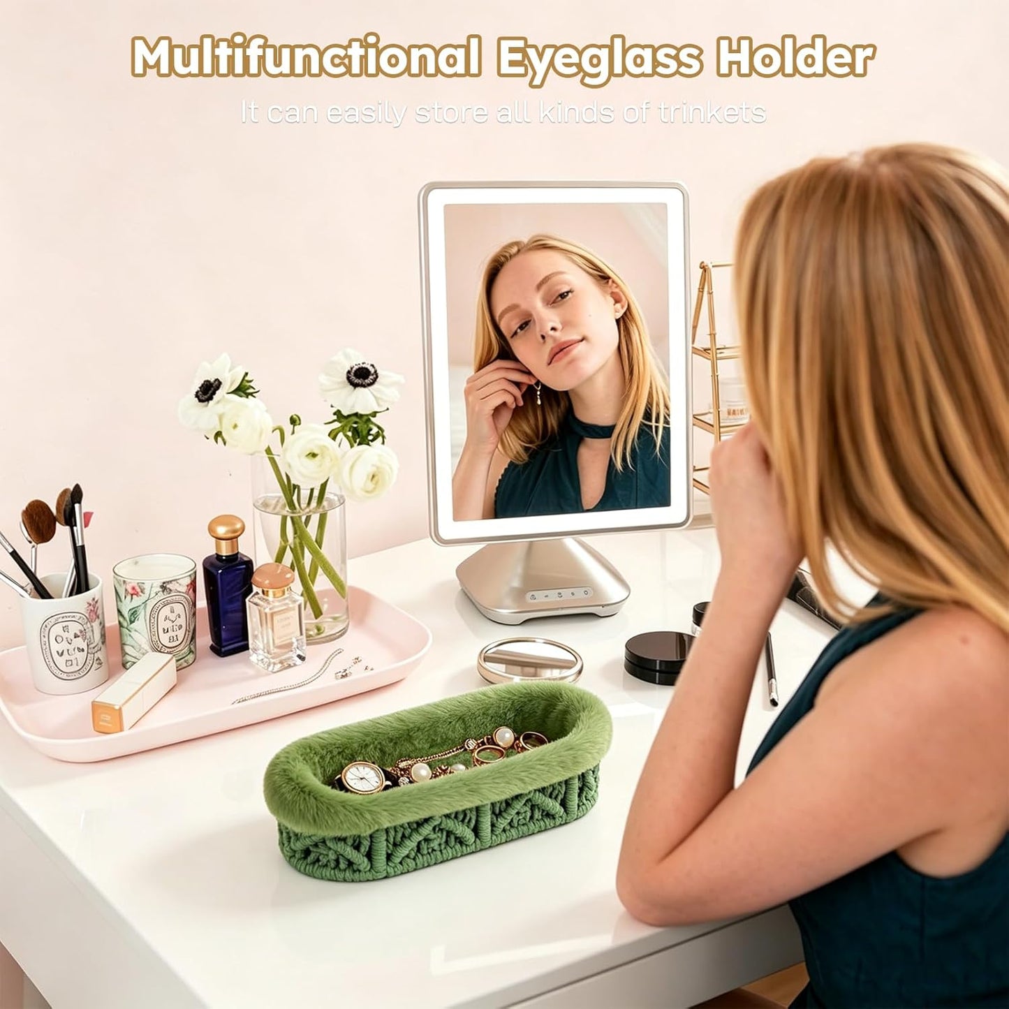 Glasses Holder,Anti-scratch Plush Lined Eyeglass Holder Stand for Nightstand Desk Storage Organizer