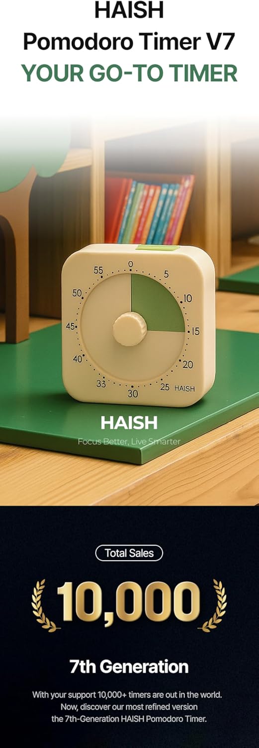 60 Minute Visual Timer for Kids - Premium Countdown Timer with Magnetic Back & Pause Function, Silent Operation for Classroom Teaching Home, Time Management Tool(Batteries Included) (Green)