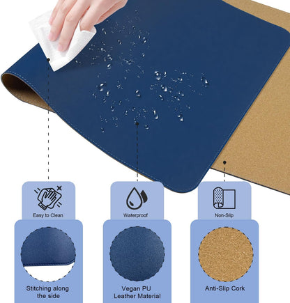 Non Slip Desk Mat, 31.5" x 15.7" PU Leather Desk Pad, Cork Desk Mat for Desktop, Desk Pad for Keyboard and Mouse, Ideal for Office and Home, Black