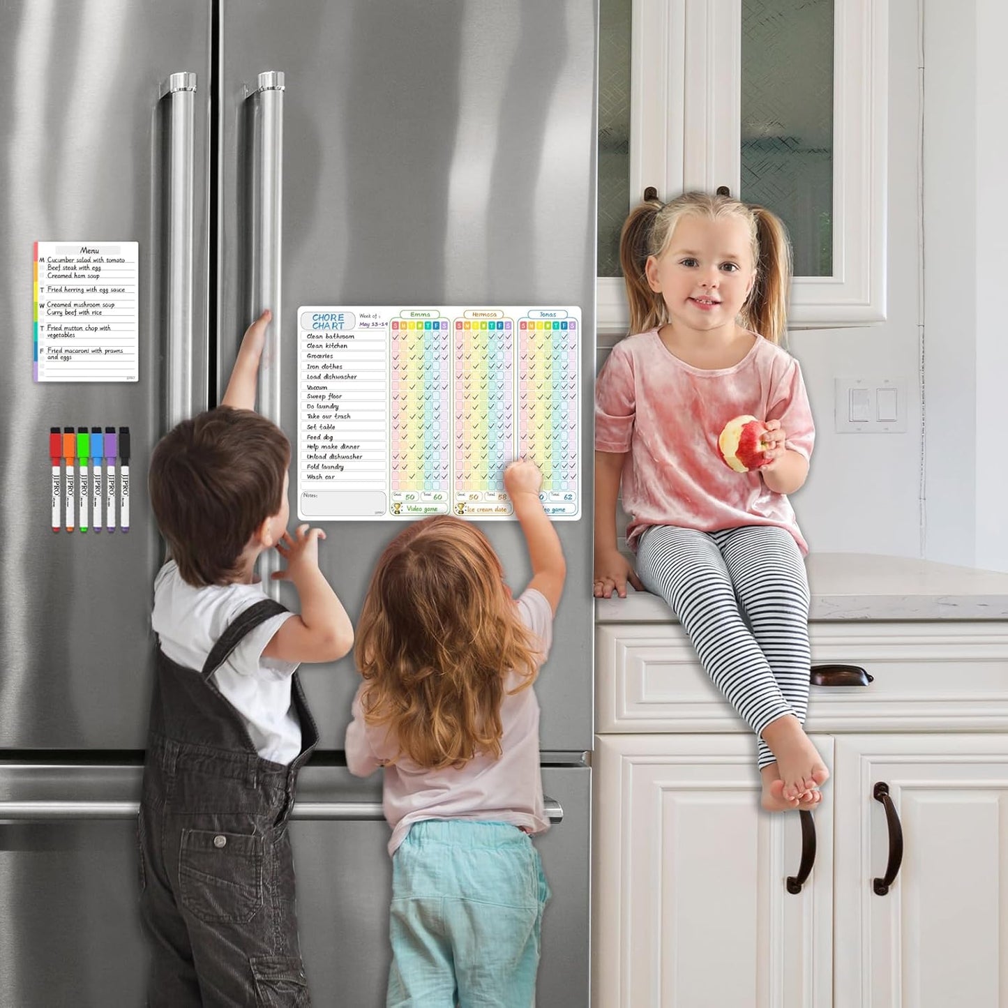 JJPRO Magnetic Dry Erase Chore Chart for Adults:Large Whiteboard16 x19-Chore Chart,Calendar,Meal Board Notes All-in-One,Behavior Chart,Teenagers,White