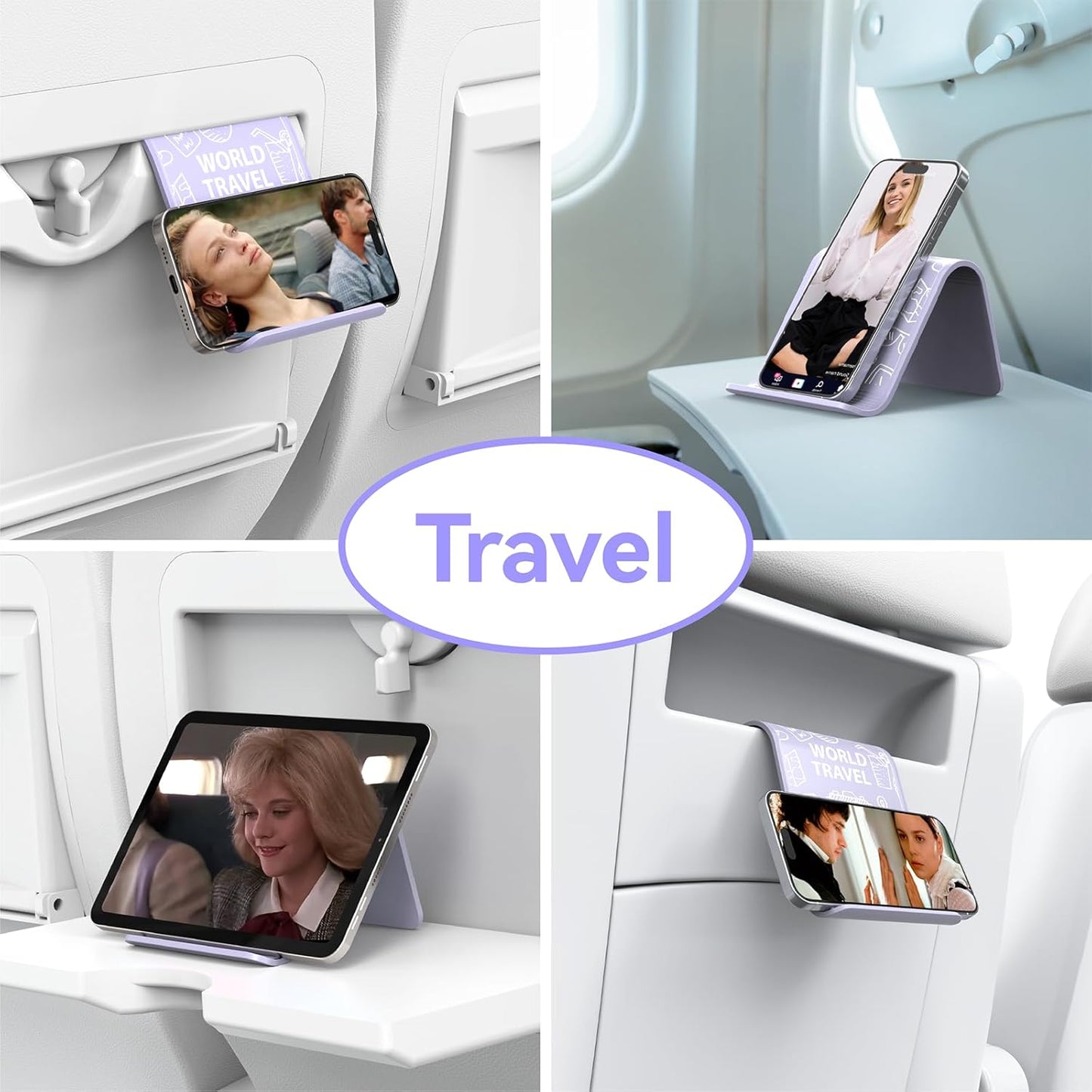 Airplane Phone Holder Mount, Travel Essentials Flexible Phone Holder, Airplane Tablet Holder for Flying, Desk, Compatible with iPhone, Smartphone, Tablet (Black Silk Screen)