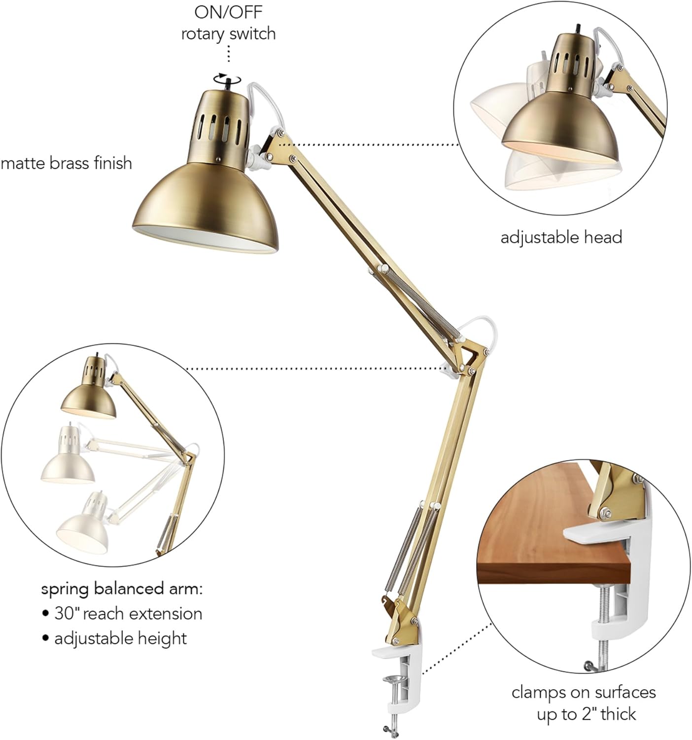 Globe Electric 12641 Architect 32" Swing-Arm Clamp-On Lamp, Black Architect, Finish, LED Bulb Included