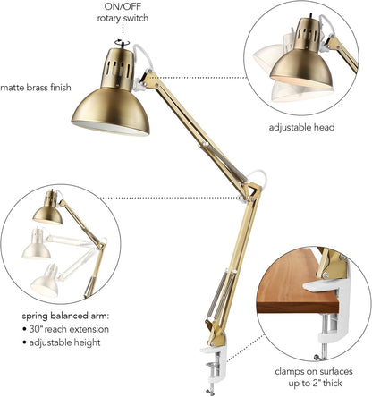 Globe Electric 12641 Architect 32" Swing-Arm Clamp-On Lamp, Black Architect, Finish, LED Bulb Included