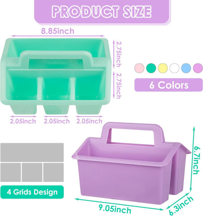 Plastic Caddy With Handle,Protable Classroom Craft Caddy, 6-pack Storage Caddy For Pencil,Pen,Craft Tools (Clear)