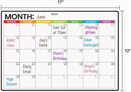 Magnetic Whiteboard for Fridge - Large Dry Erase Calendar for Wall | 2 Magnetic Dry Erase Board 10.5" x 16.5" & 7" x 16.5", Monthly Goal Setting & Habit Tracker, 5 Markers and 6 Adhesive Hooks