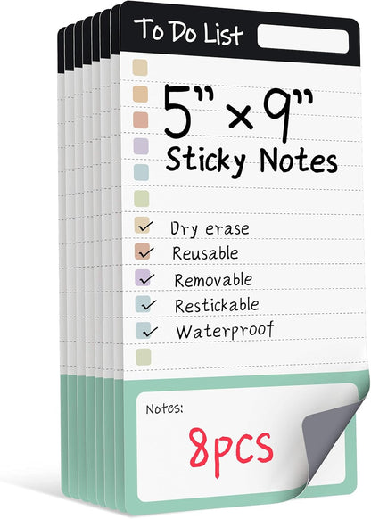 Dry Erase to Do List Sticky Notes| 8pcs Premium Daily Planner White Board| Chore Chart Checklist Notepad| Lined Task Todo Memo Pad| Removable Suitable for Home,Office,Refrigerator,Desk