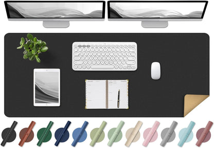 Non Slip Desk Mat, 31.5" x 15.7" PU Leather Desk Pad, Cork Desk Mat for Desktop, Desk Pad for Keyboard and Mouse, Ideal for Office and Home, Black