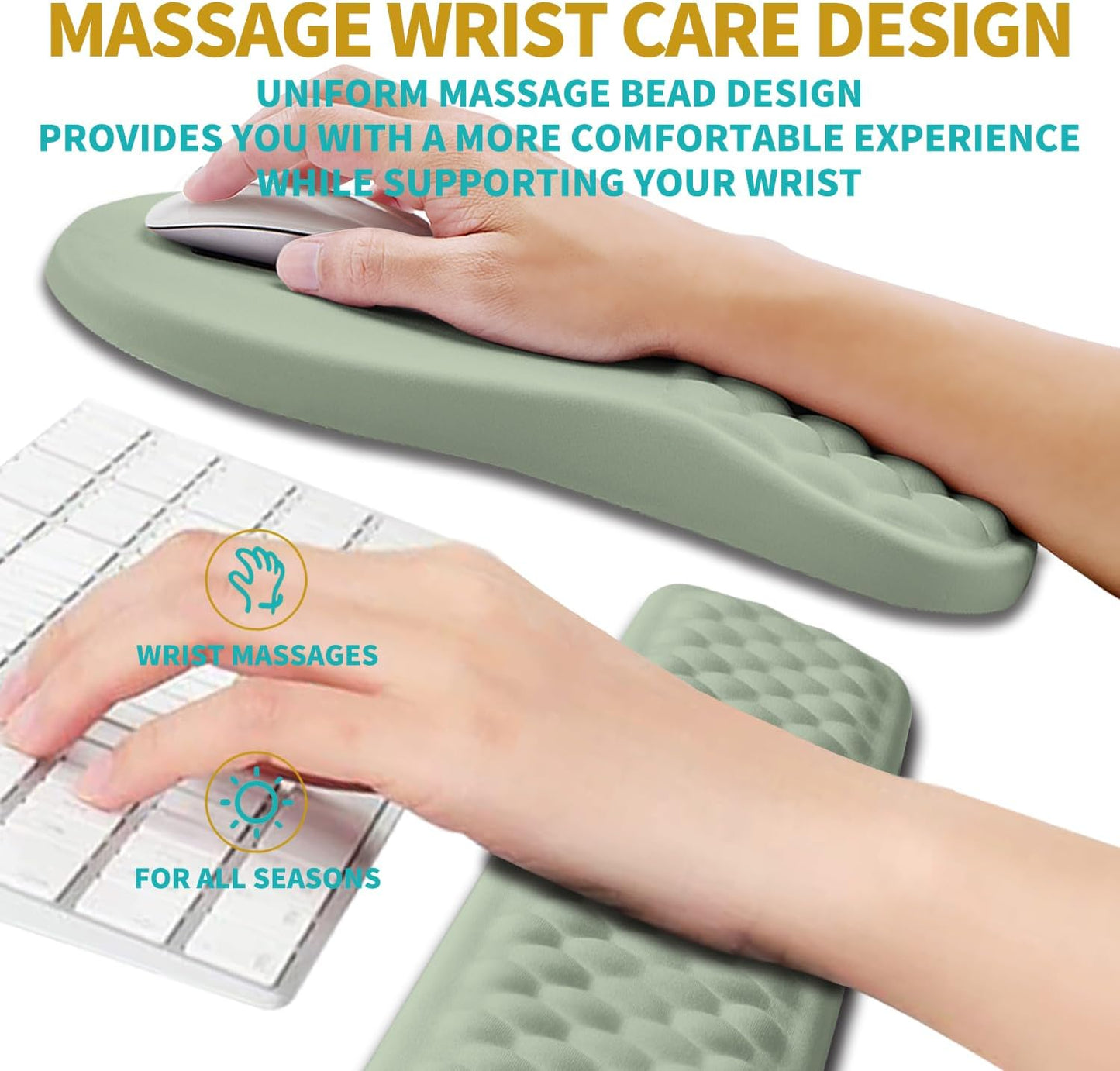 Hokafenle 2 in 1 Ergonomic Mouse Pad Wrist Support & Wrist Rest for Computer Keyboard Set, with Relieve Carpal Tunnel Pain Massage Bulge and Full Memory Gel Design (2In1 Set, Black)