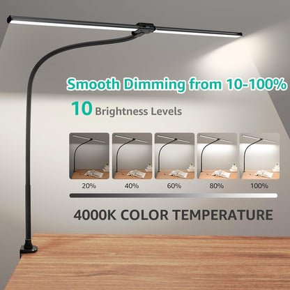 ShineTech LED Desk Lamp for Home Office, Ultra Bright Clamp Light with Flexible Gooseneck, 25 Lighting Modes, Eye-Caring Architect Lamp for Dual Monitors, Reading & Gaming Setup