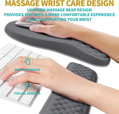 Hokafenle 2 in 1 Ergonomic Mouse Pad Wrist Support & Wrist Rest for Computer Keyboard Set, with Relieve Carpal Tunnel Pain Massage Bulge and Full Memory Gel Design (2In1 Set, Black)