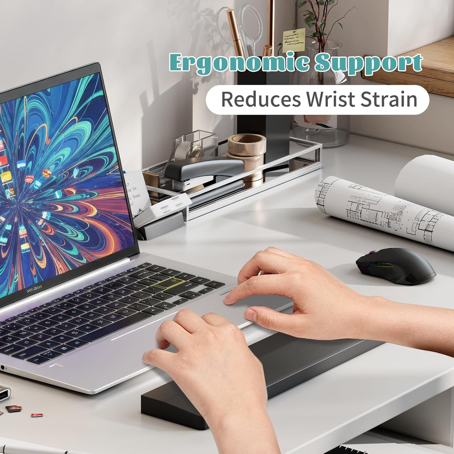 Wooden Wrist Rest, 11.8-inch Length and 22mm Thickness for Small Keyboard, Bamboo Wood Palm Rest, Ergonomic Design for Mechanical Gaming Keyboard