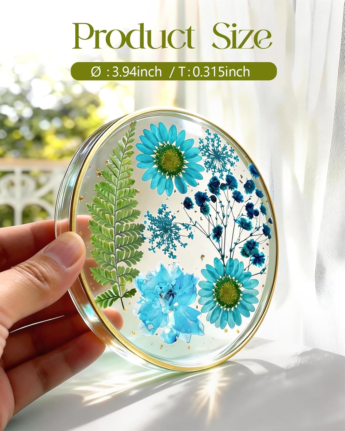 Oqplog Resin Drink Coaster for Desk Coffee Table-White Cute Dried Flowers Cup Coaster for Work Office Home Outdoor Decor Gifts for Girls Women,1 Pcs