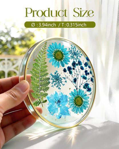 Oqplog Resin Drink Coaster for Desk Coffee Table-White Cute Dried Flowers Cup Coaster for Work Office Home Outdoor Decor Gifts for Girls Women,1 Pcs