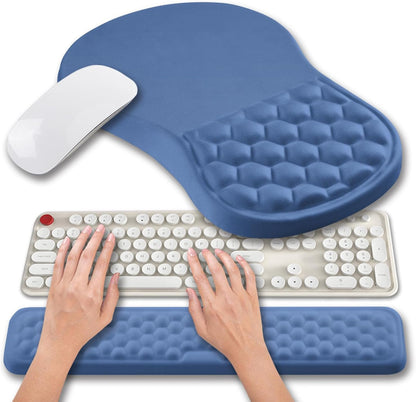 Hokafenle 2 in 1 Ergonomic Mouse Pad Wrist Support & Wrist Rest for Computer Keyboard Set, with Relieve Carpal Tunnel Pain Massage Bulge and Full Memory Gel Design (2In1 Set, Black)