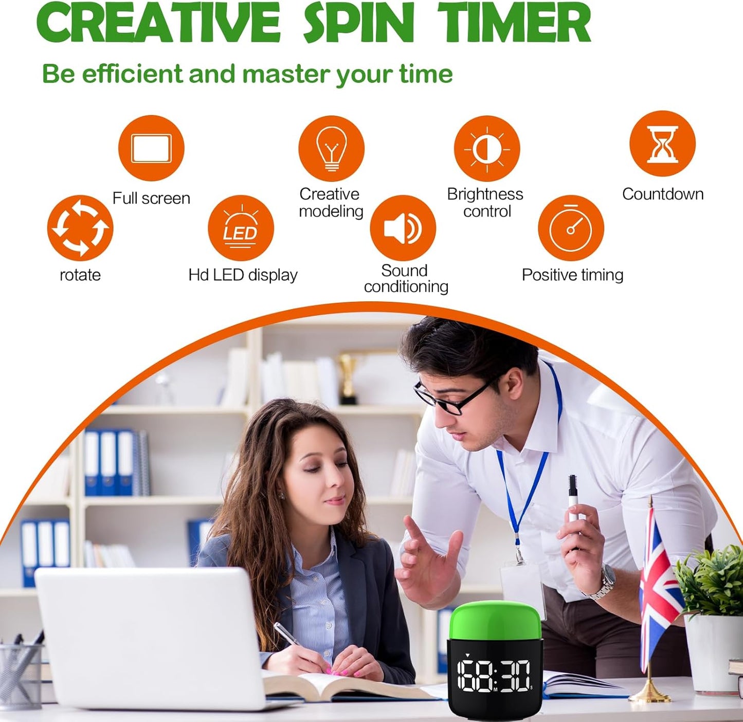 Table Twist Timer, Large LED Display Stopwatch, Silent & Loud Alarm, 199 Minute Countdown & Up, Vintage Night Light, for Kitchen Cooking Meeting Teacher Classroom Office Yoga Fitness Games (Orange)