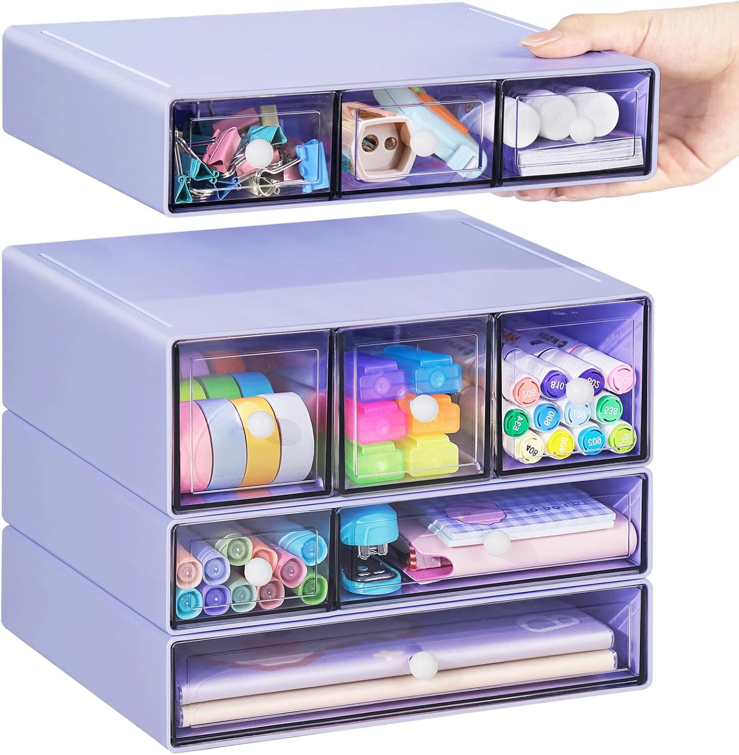 Desk Storage Organizer with 9 Drawers, 4 Tiers Stackable Desktop Craft Storage Drawers, Clear Storage Box Caddy for Stationary Makeup Jewelry Office Craft Supplies (Green)