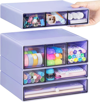Desk Storage Organizer with 9 Drawers, 4 Tiers Stackable Desktop Craft Storage Drawers, Clear Storage Box Caddy for Stationary Makeup Jewelry Office Craft Supplies (Green)