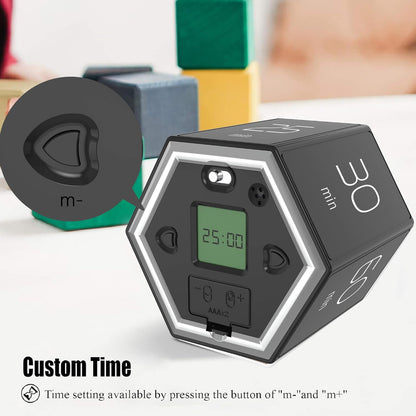 Hexagon Flip Timer, Kitchen Timer for Cooking, Various Time Presets, LCD Digital Display, Magnetic Suction, Mute Alarm Modes, Practical Gift Ideal for Study, Office, Gym, Kitchen, etc. (Black)