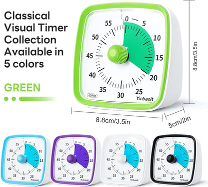 Yunbaoit Visual Timer with Night Light, 60-Minute Countdown Timer for Kids and Adults, Silent Classroom Timer, Time Management Tool for Home, School, or Work (Light Blue)