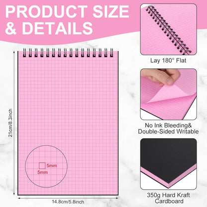 Engrowtic 6 Pack Graph Paper Spiral Notepad A5 Top Wirebound Notepad Grid Notebook Steno Pad Memo Notebook Grid Paper 140 Pages for Writing Sketching Drawing Office Supply (Black)