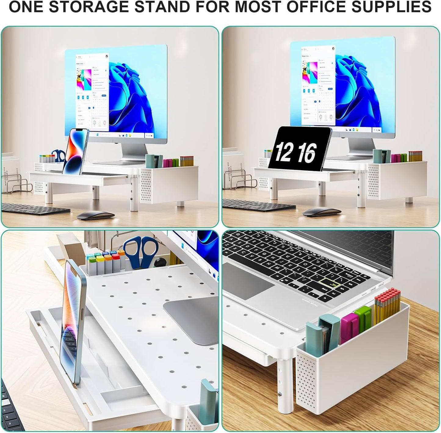WALI Computer Monitor Stand for Desk, Adjustable Laptop Riser, Desk Monitor Stand Underneath Storage for Office, Home, School Supplies (STT003), 1 Pack, Black