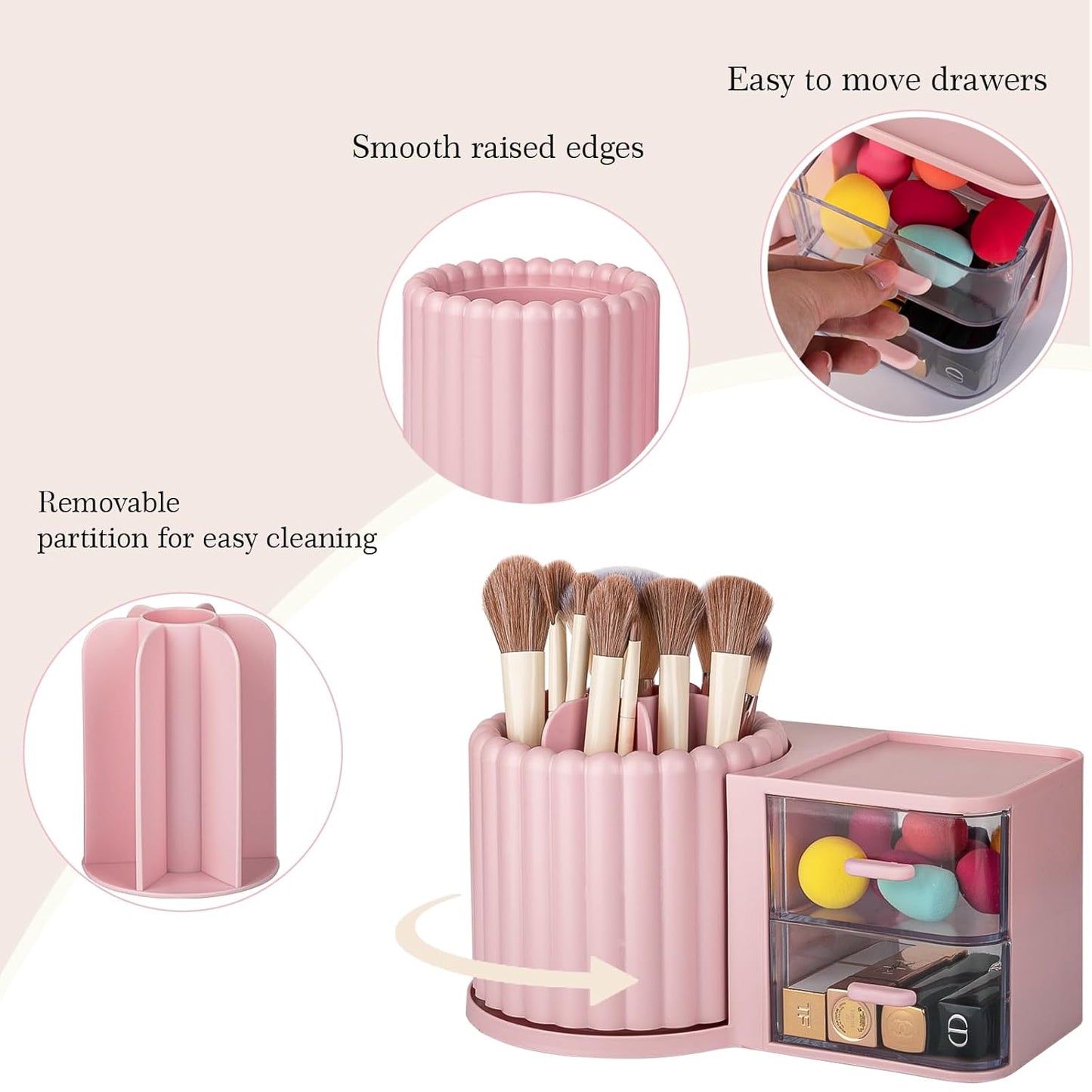 Anyoifax 360 Rotating Makeup Brush Holder 7 Slots Make Up Brush Organizer Removable Spinning Cosmetic Brushes Storage Pen Holder for Vanity, Dresser, Desk, White