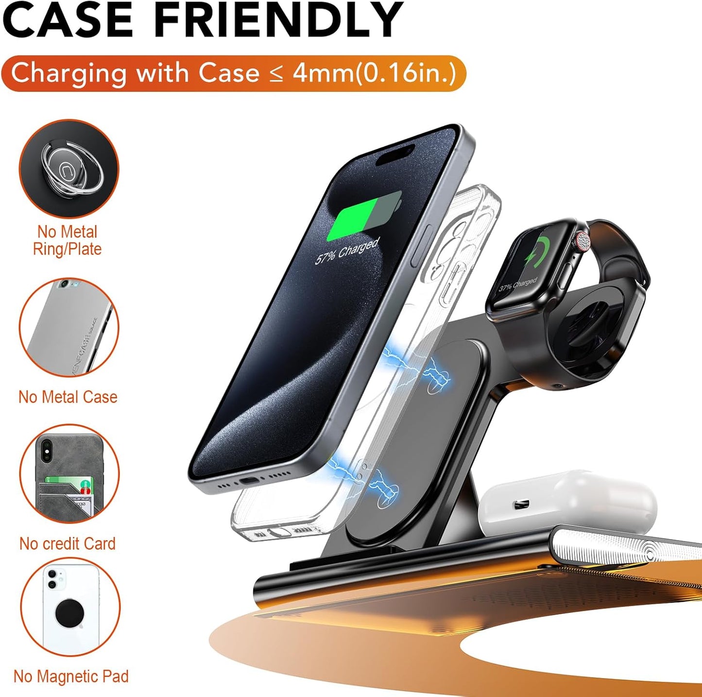 3 in 1 Foldable Charging Station for Apple Products,Wireless Charger for iPhone 17 16 15 14 13 12 Pro Max,Travel Dock Adapter&Light for iWatch Series 11 10 9 Ultra 3/2 SE 3/2,for AirPods 4 3 2 Pro 3/2