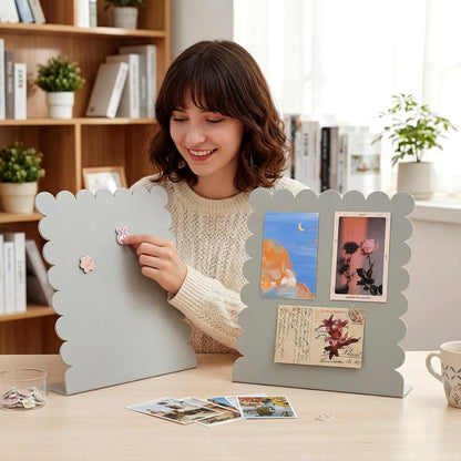 Gueevin 2 Pcs Magnet Board Standing Magnetic Metal Board for Desk and Wall Scalloped Magnetic Display Stand for Memos Photos and Documents Home Office School Desk Storage Decoration(White,Medium)