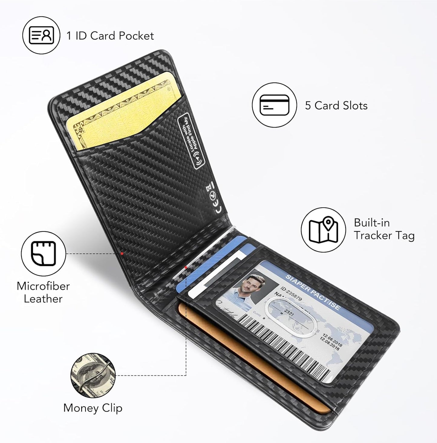 Smart Wallet for Men, Bulit-in Tracker Tag Works with Apple Find My(iOS Only), RFID Blocking, Rechargeable Wirelessly Wallet Tracker, Mens Wallets with GPS Tracker
