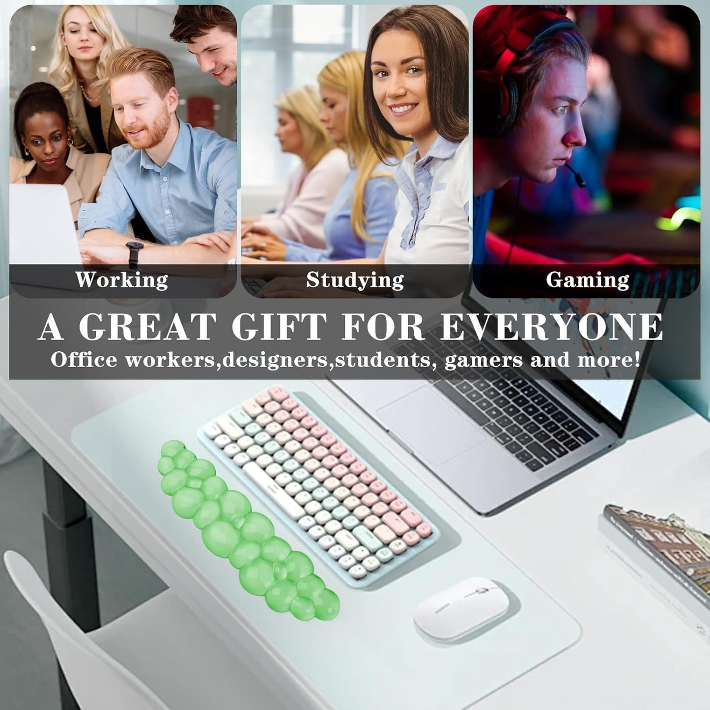 Gel Cloud Keyboard and Mouse Wrist Rest, Cute Wrist Support and Arm Support Keyboard Rest for Keyboard and Mouse Typing Pain Relief，Suitable for Office/Computer/Laptop/Gaming（White）