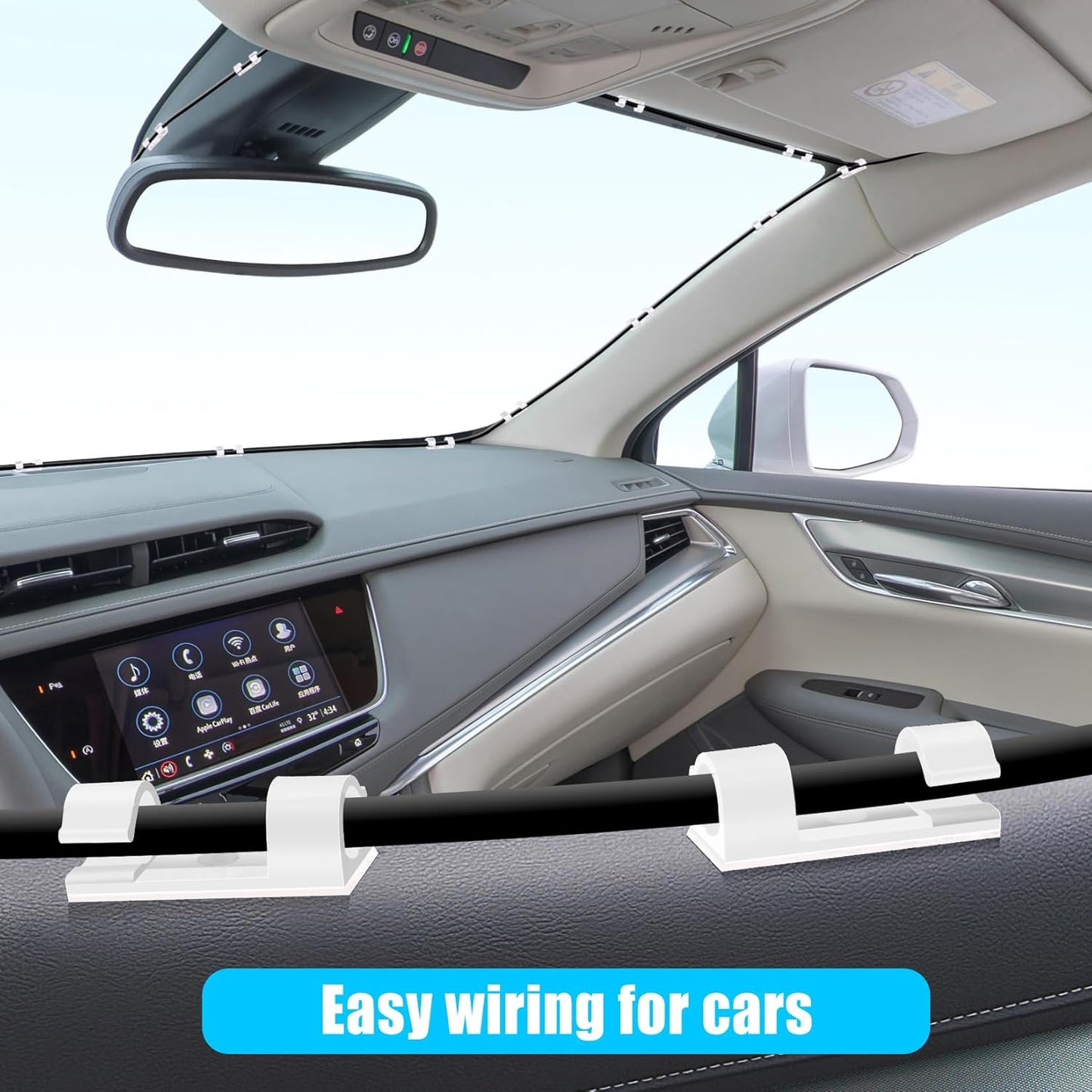 XHF 50pcs Medium Self Adhesive Cable Clips Black,Wire Clips Cable Management Wire Organizer Cord Holder for Under Desk, Car, Wall, TV PC Ethernet Cable