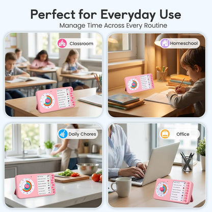 2-in-1 Visual Timer with Task Board for ADHD & Autism, Dry Erase Chore Chart and Visual Schedule for Kids & Adults, Rainbow Countdown Timer for Classroom, Home, Homeschool (White)