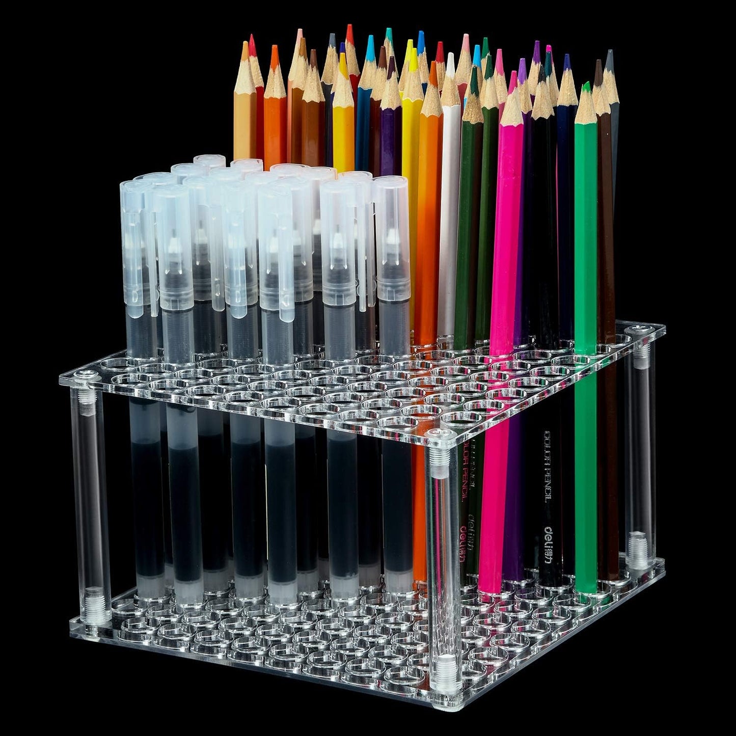 Outus 96 Holes Pencil Brush Holder Acrylic Paintbrush Holders Desk Organizer Stand Holder for Pencil Pen Paint Brushes Modeling Tool Office Art Supplies(Clear)