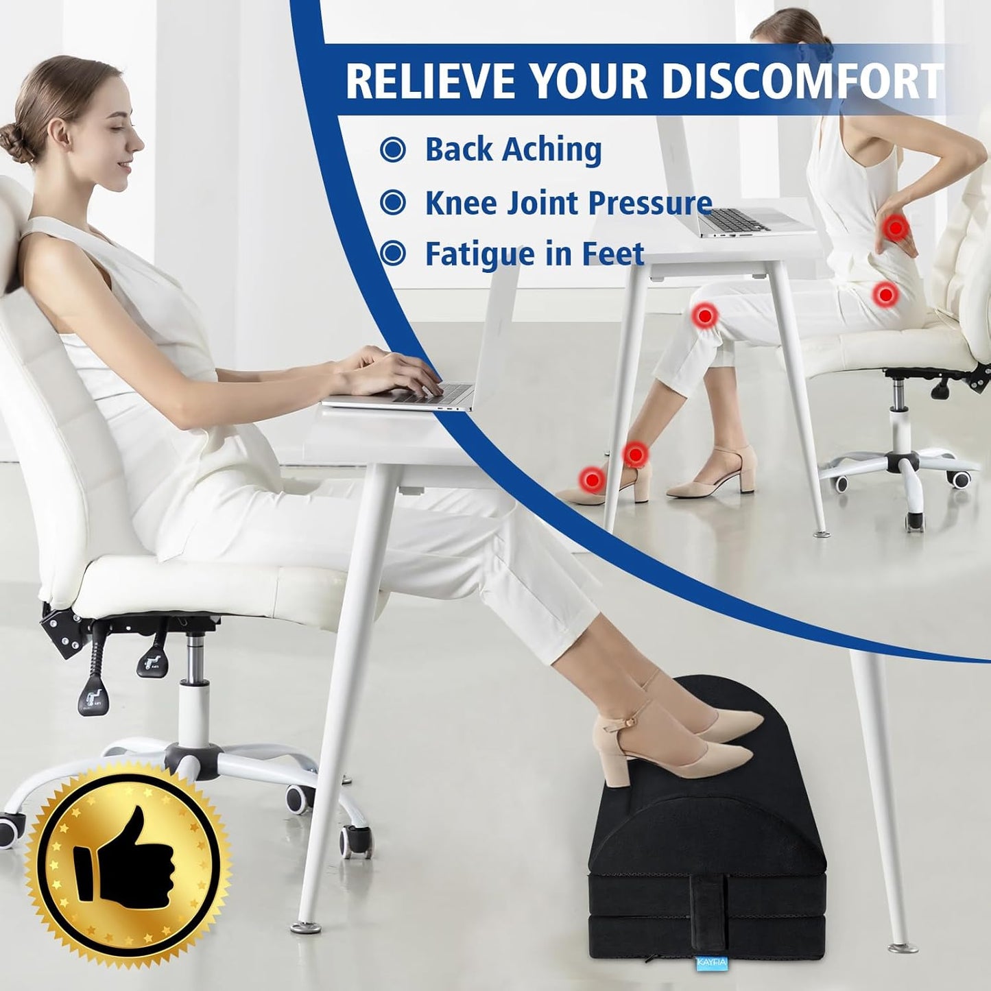 KAYFIA Foot Rest for Under Desk at Work XXL(20in) with 3 Adjustable Heights，Foot Stool with Supportive Gel Foam, Warmer Feet Pocket Footrest for Office Gaming Chair, for Leg Support -Black