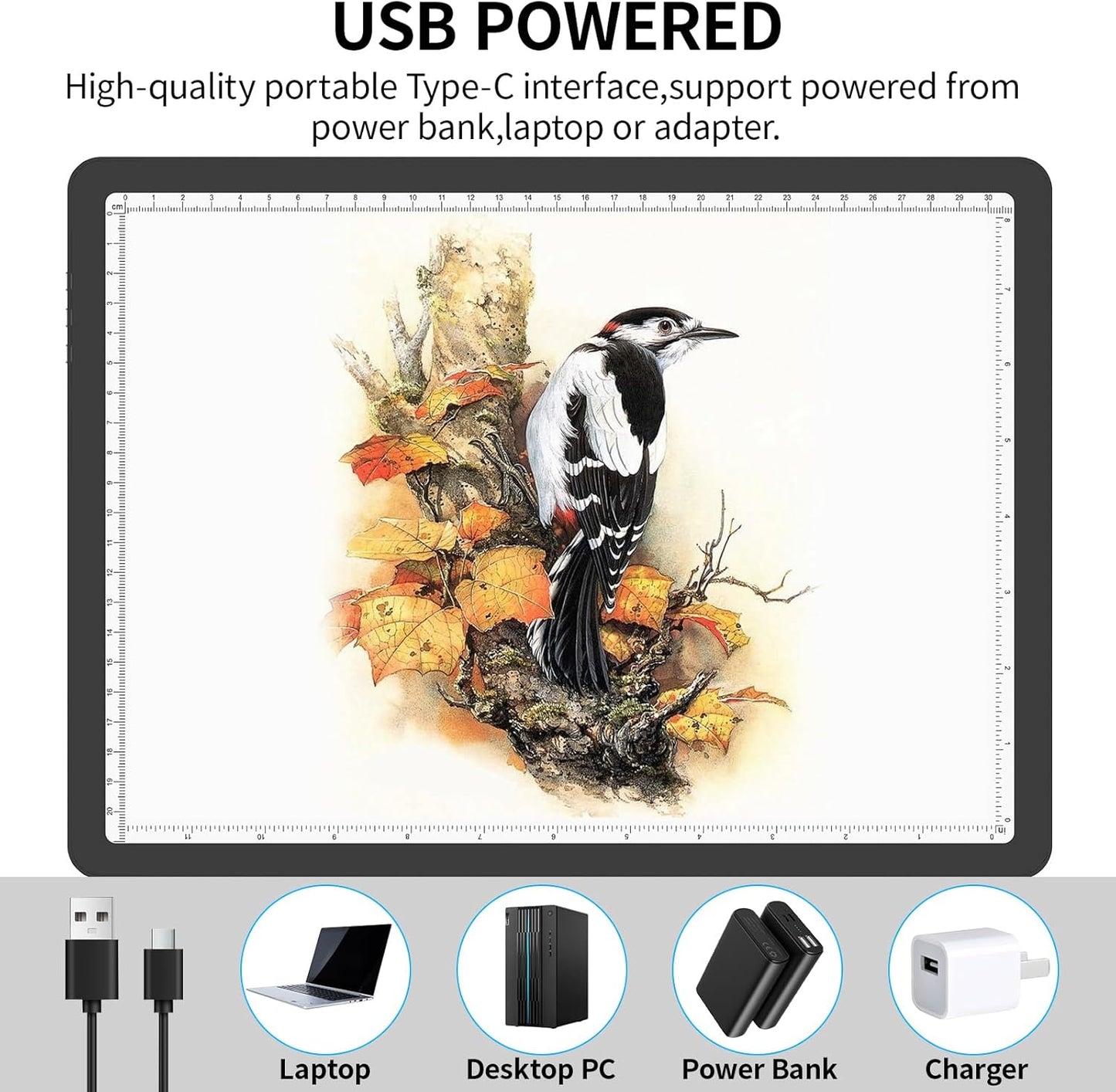 Phylosal Magnetic A3 Light Pad with Bag, Super Bright Light Box with Side Button, Diamond Art Light Board, Lightbox for Tracing and Drawing, USB Power Light Table for Sketching, Weeding Vinyl (White)