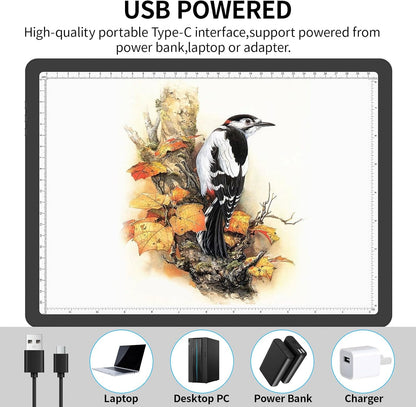 Phylosal Magnetic A3 Light Pad with Bag, Super Bright Light Box with Side Button, Diamond Art Light Board, Lightbox for Tracing and Drawing, USB Power Light Table for Sketching, Weeding Vinyl (White)