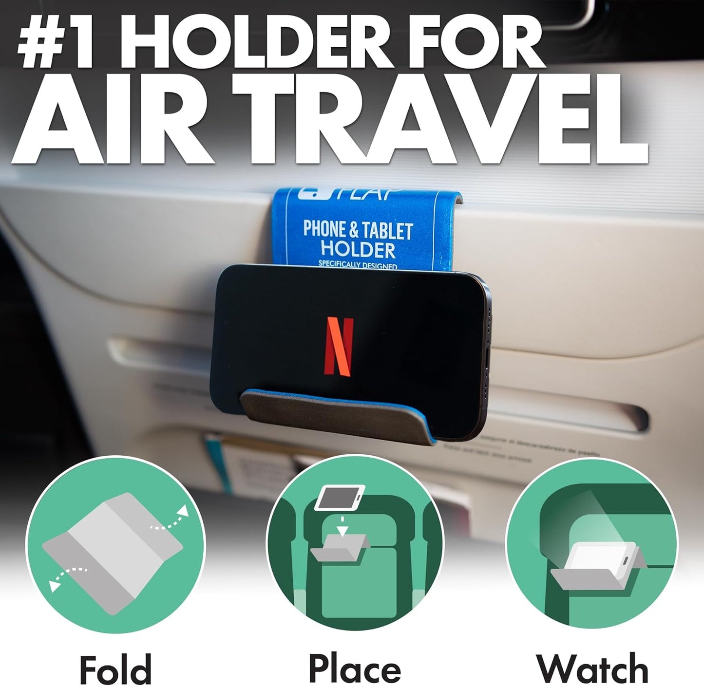 Flight Flap Airplane Phone Holder, Flexible Cell Phone Holder, Folding Cellphone Stand for Desk, Bed, Office, Treadmill - Airplane Gadgets for Long Travel Accessories - Plane Essentials (Green)
