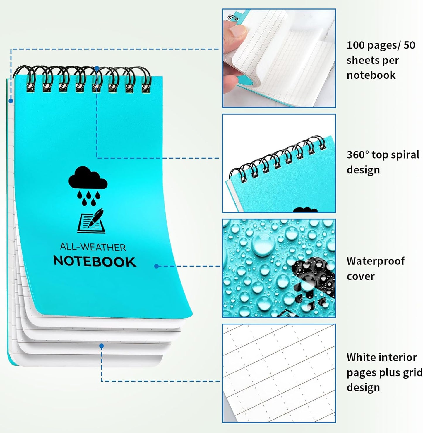 COIDEA 3 Pack Waterproof Notebook, 3 x 5 Pocket Notepad, All Weather Small Pocket Notebook Paper, Mini Spiral Notepad Police Notepad 100 Lined Pages for Outdoor Office