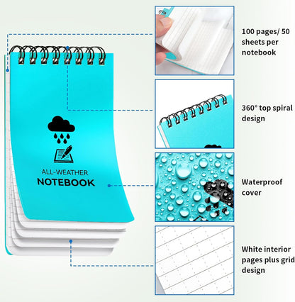 COIDEA 3 Pack Waterproof Notebook, 3 x 5 Pocket Notepad, All Weather Small Pocket Notebook Paper, Mini Spiral Notepad Police Notepad 100 Lined Pages for Outdoor Office