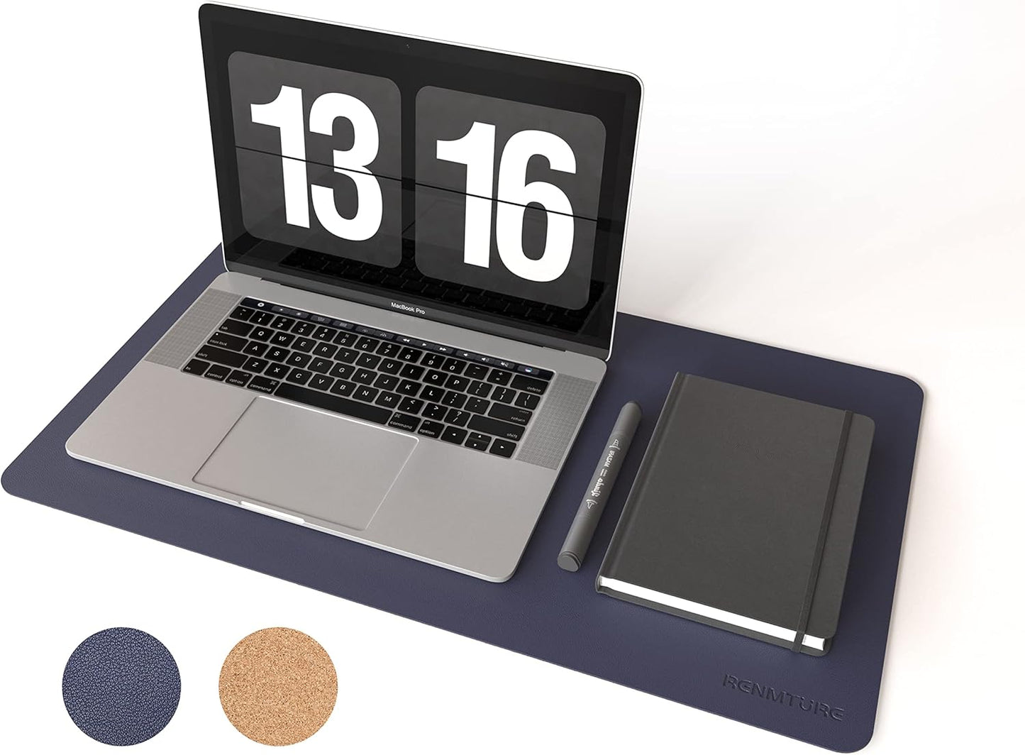 RENMTURE Dual-Sided Mouse Pad, Natural Cork & PU Leather Large Desk Pad for Office and Home Work, Desk Protector Non-Slip, Waterproof, Easy Clean (Olive Green, 32"x16")