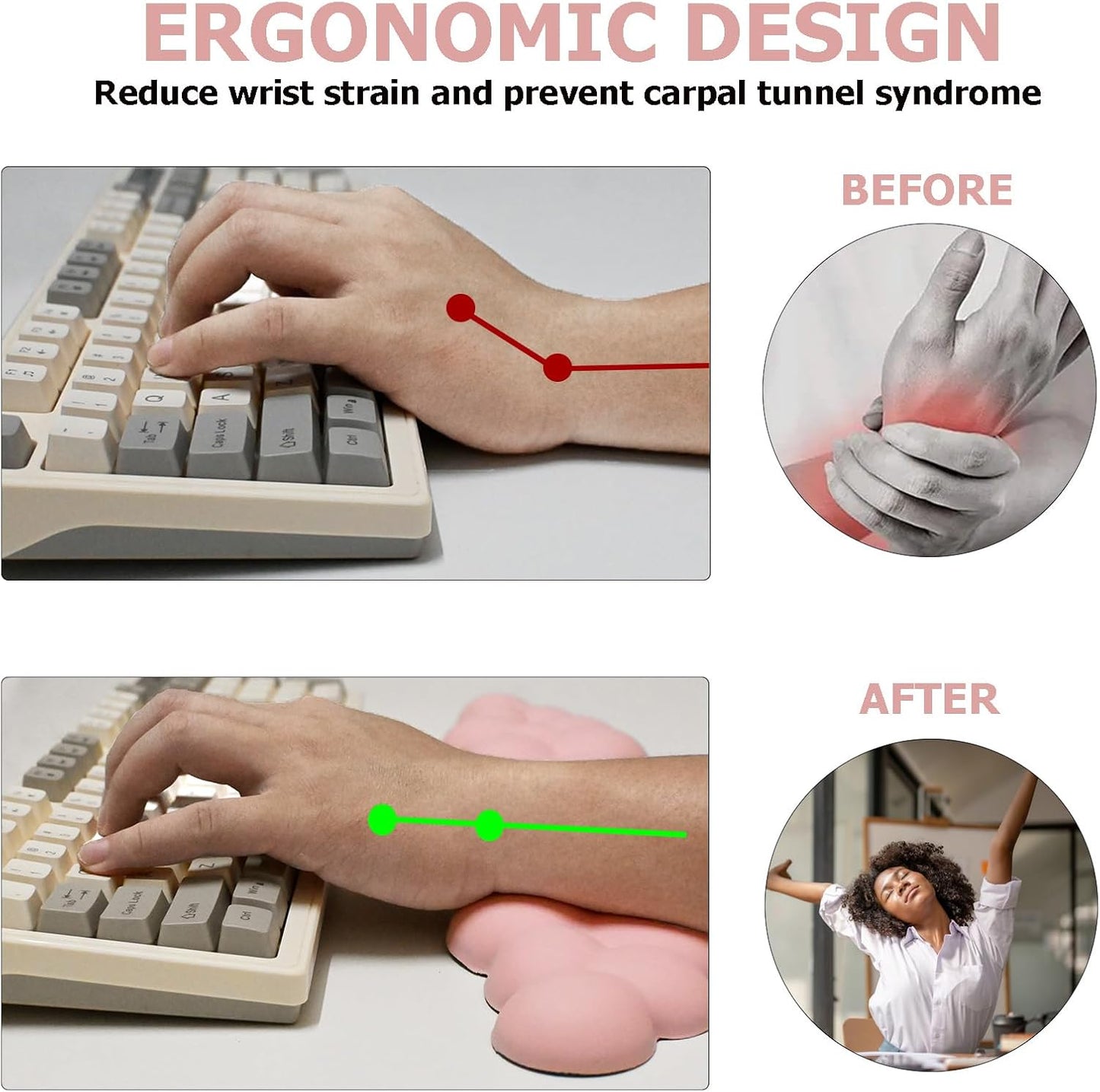 Cloud Wrist Rest Keyboard, PU Leather Memory Foam Wrist Rest for Computer Keyboard, Ergonomic Keyboard Wrist Rest and Cute Mouse Wrist Rest for Gaming,Office,Computer,Typing Pain Relief,Pastel Green
