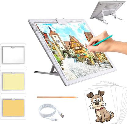 TOHETO A3 Light Pad, Rechargeable Light Board for Diamond Painting, Tracing Light Box with Stand and Clip, Light Table Lightbox for Tracing, Drawing
