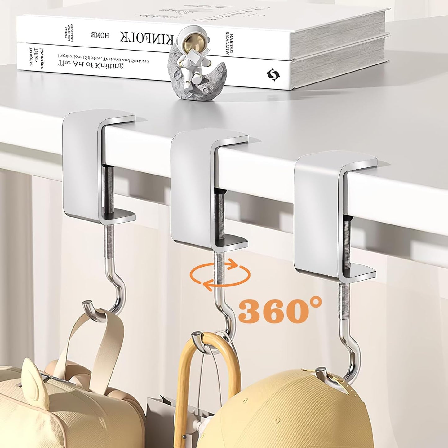 6 Pcs Adjustable Table Hooks for Hanging Bags, Heavy Duty Metal Backpack Hooks for Desk