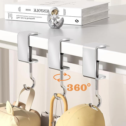 6 Pcs Adjustable Table Hooks for Hanging Bags, Heavy Duty Metal Backpack Hooks for Desk