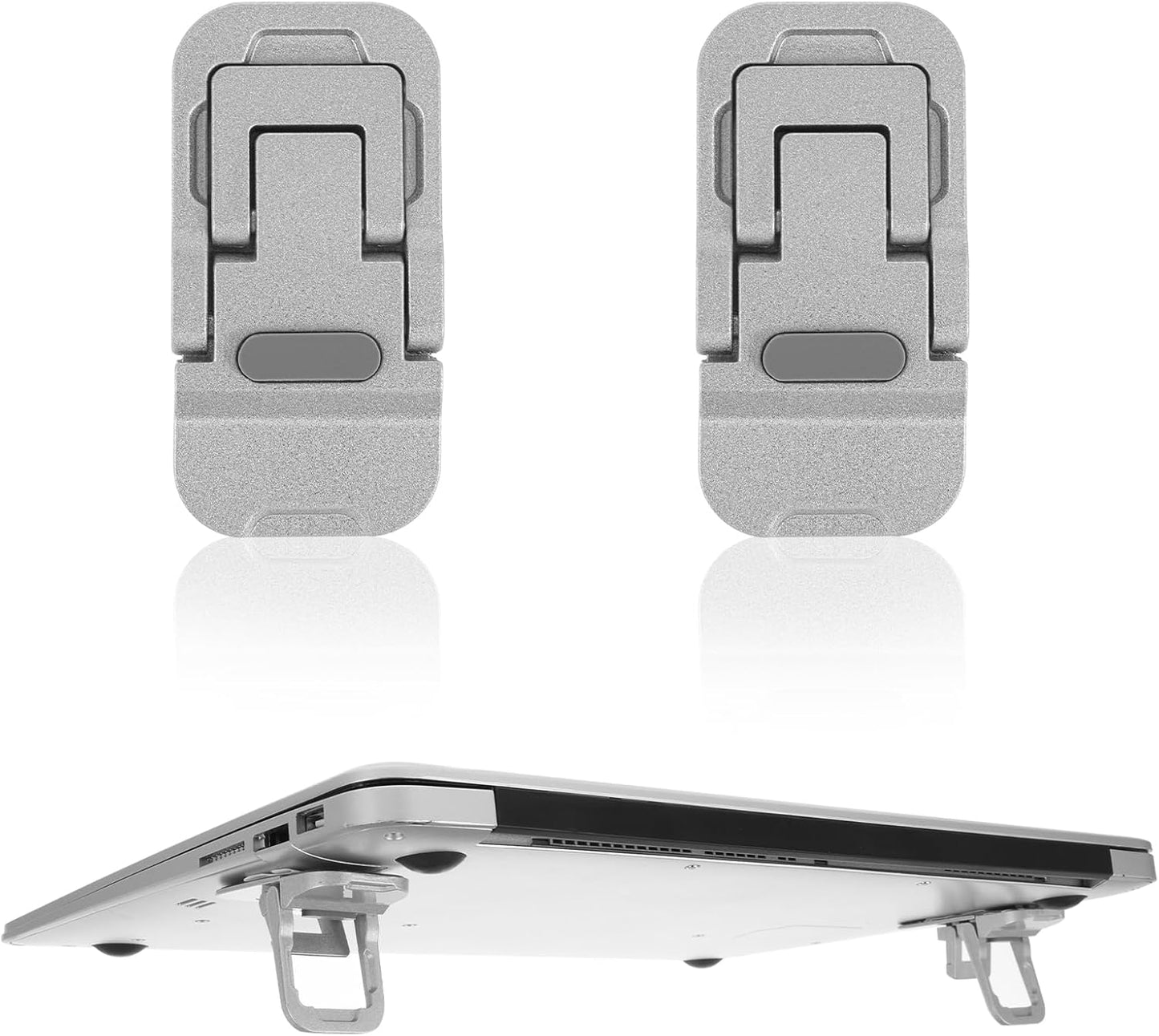 2PCS Zinc Alloy Foldable Laptop Stands, Mini Foldable Laptop Stand, Portable Computer Keyboard Riser, Self-Adhesive Invisible Notebook Stand with 2 Adjustable Angles, Keyboard Lift for Desk (Silver)