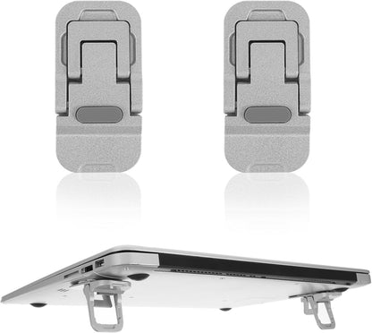 2PCS Zinc Alloy Foldable Laptop Stands, Mini Foldable Laptop Stand, Portable Computer Keyboard Riser, Self-Adhesive Invisible Notebook Stand with 2 Adjustable Angles, Keyboard Lift for Desk (Silver)