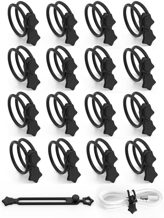 Quick Bind–Silicone Cable Ties Reusable, Cord Organizer for Charging Cables, Data Cables & Computer Wires, Multipurpose Elastic Cable Management Straps for Home,Office,Travel(16pcs,colorful)