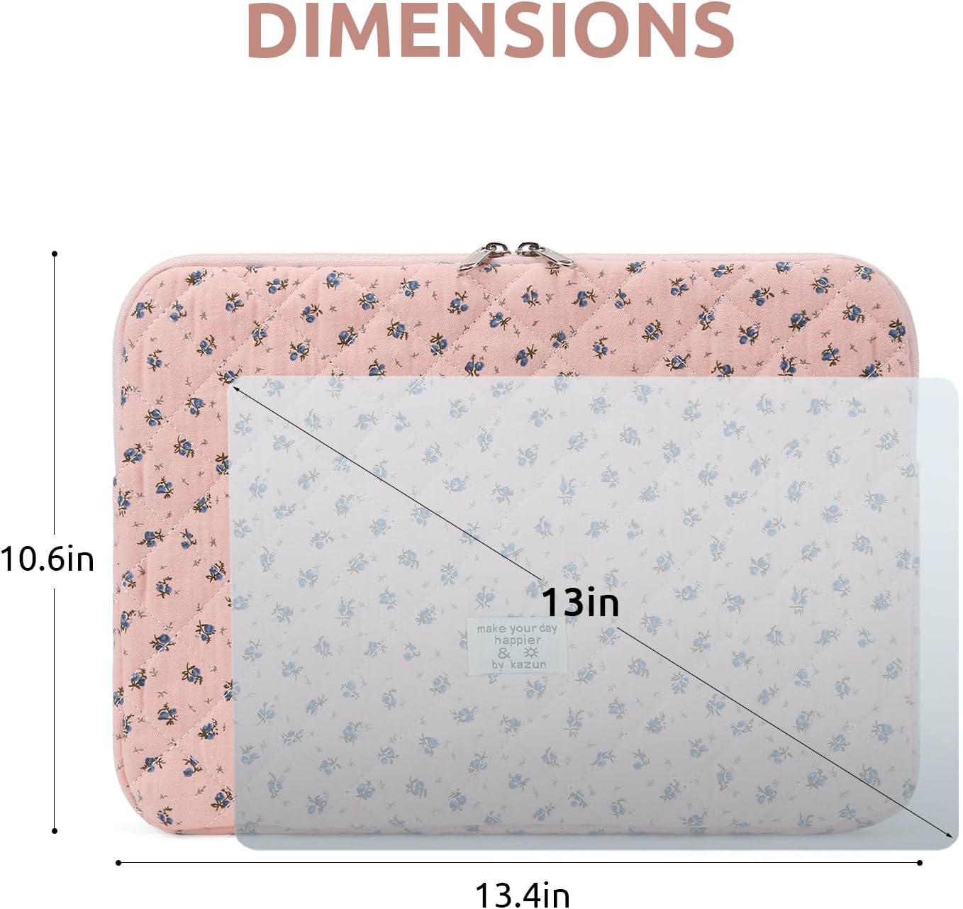 Puffy Laptop Sleeve 13 Inch Cute Quilted Laptop Protective Case Padded Floral Computer Sleeve for MacBook (A-Blue, 13 Inch)