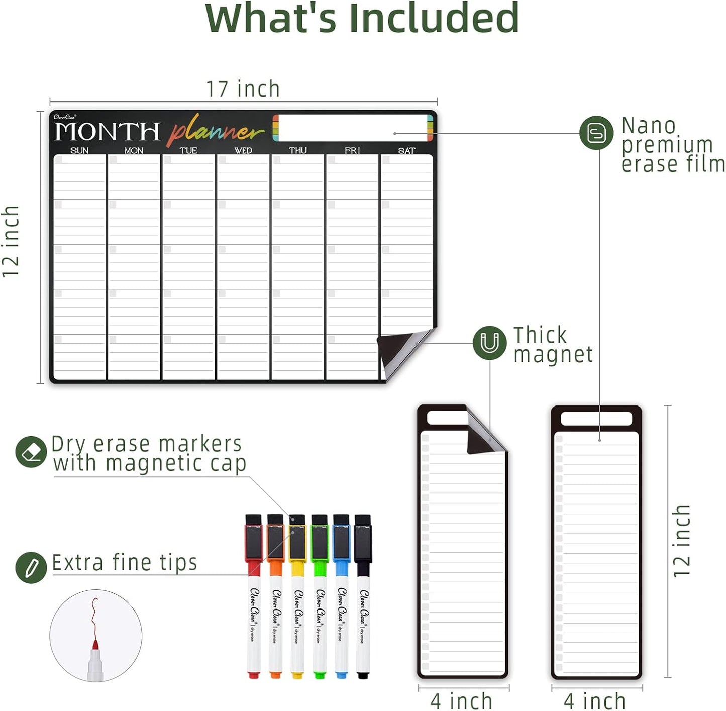 Magnetic Dry Erase List Board - 4"x12" Multifunctional List Board for Fridge - 6 Extra Fine Point Markers Included - Shipped Flat